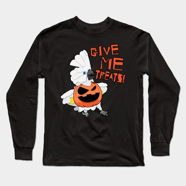 Umbrella Cockatoo Pumpkin Costume "Give Me Treats!" Long Sleeve T-Shirt by TheStuffInBetween